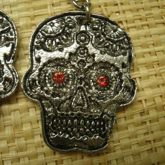 Pewter Sugar Skull Earrings - Picture 3 of 8